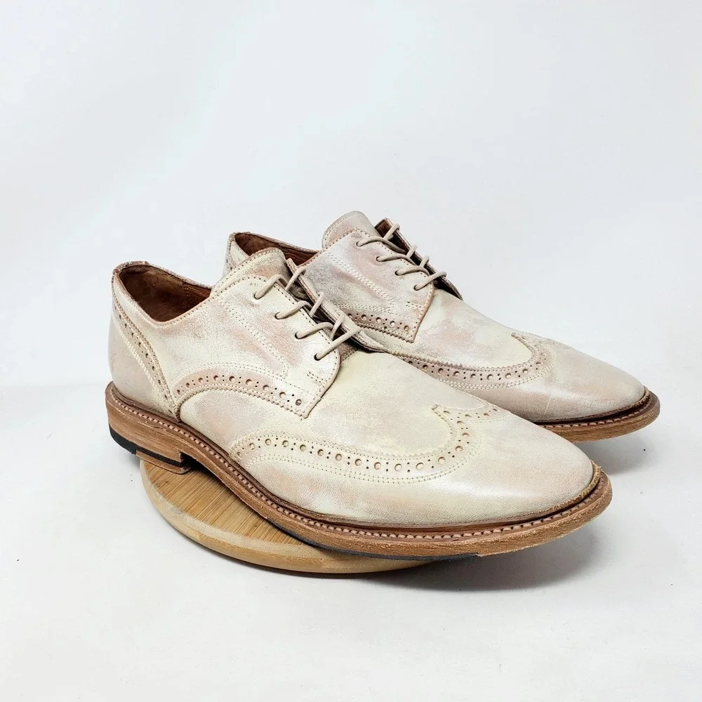 Frye Shoes Mens 9.5 D Paul Whitewash Leather Wingtip Brogue Oxford Mexico
